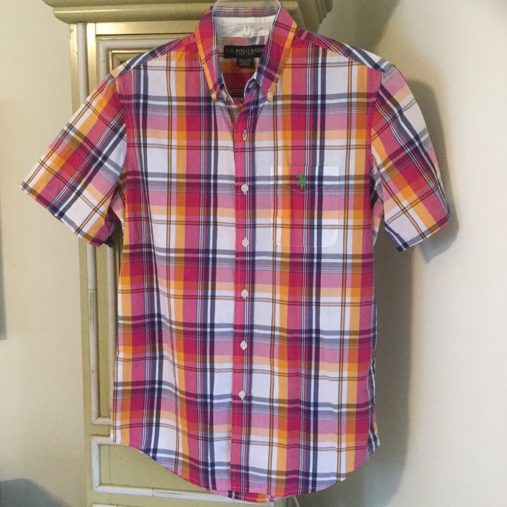 Madras print men’s size small short sleeve plaidn